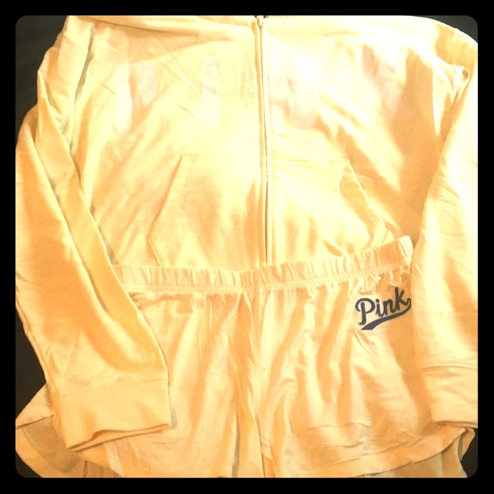 Pink sleep shorts and cropped hoodie